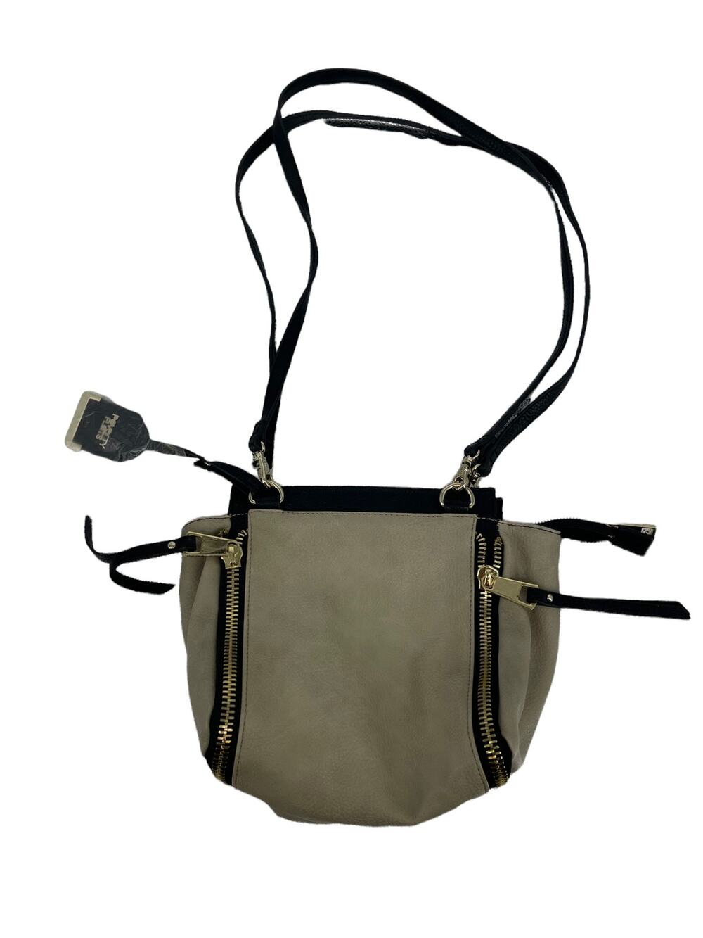 NWT Poverty Flats Beige Black Faux Leather Zippered Purse Shoulder Bag Women's